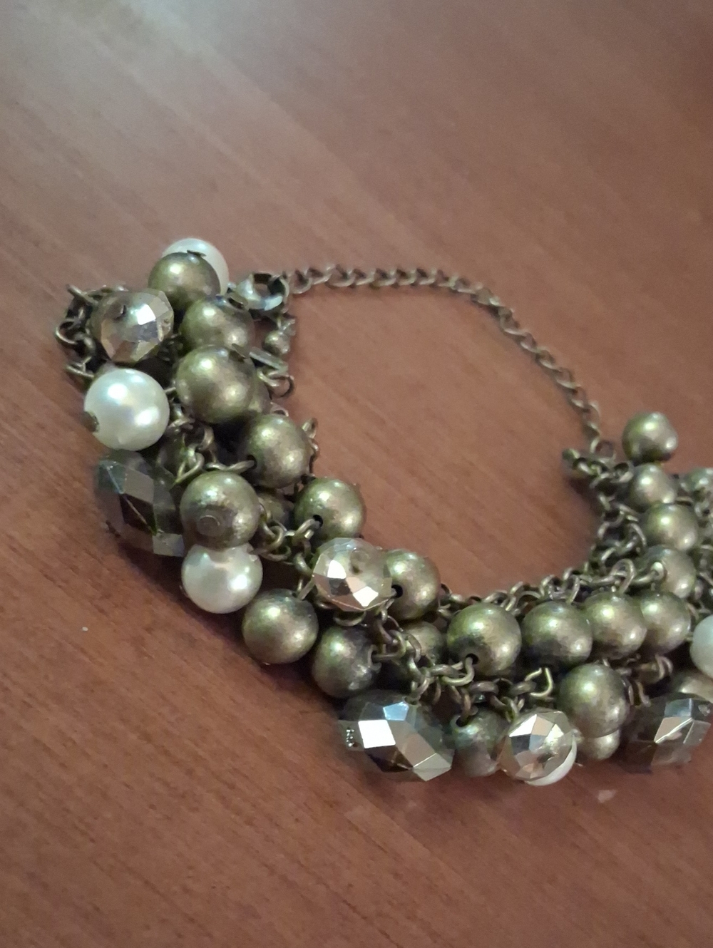 Antique Beaded Charm Bracelet - Women Jewelry Sparkly Green Cream Colored